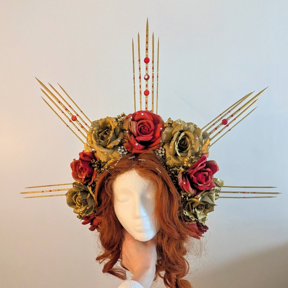 Custom Gold And Red Rose Crown